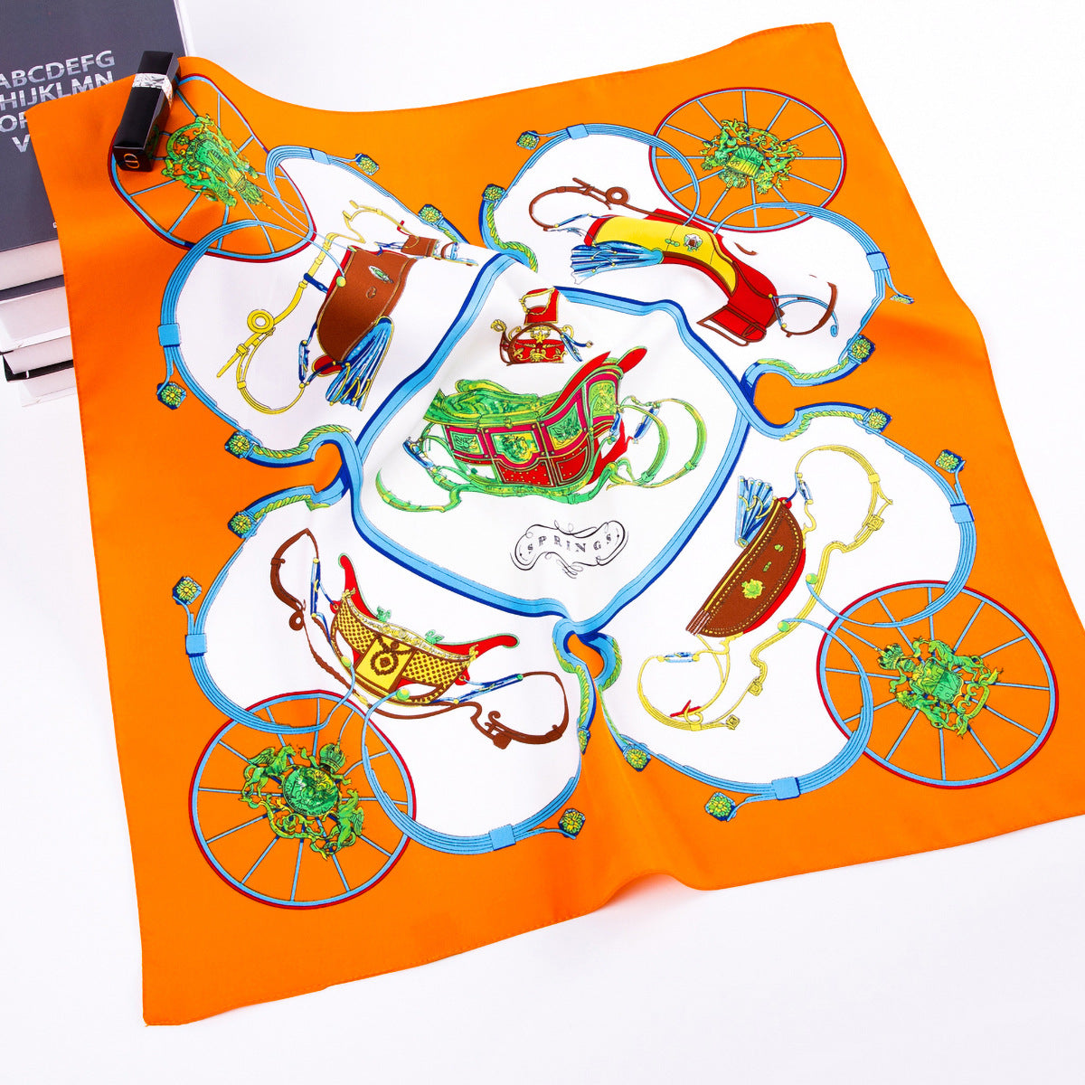 European and American fashion pumpkin carriage twill print scarf 60cm small square scarf women's scarf silk scarf