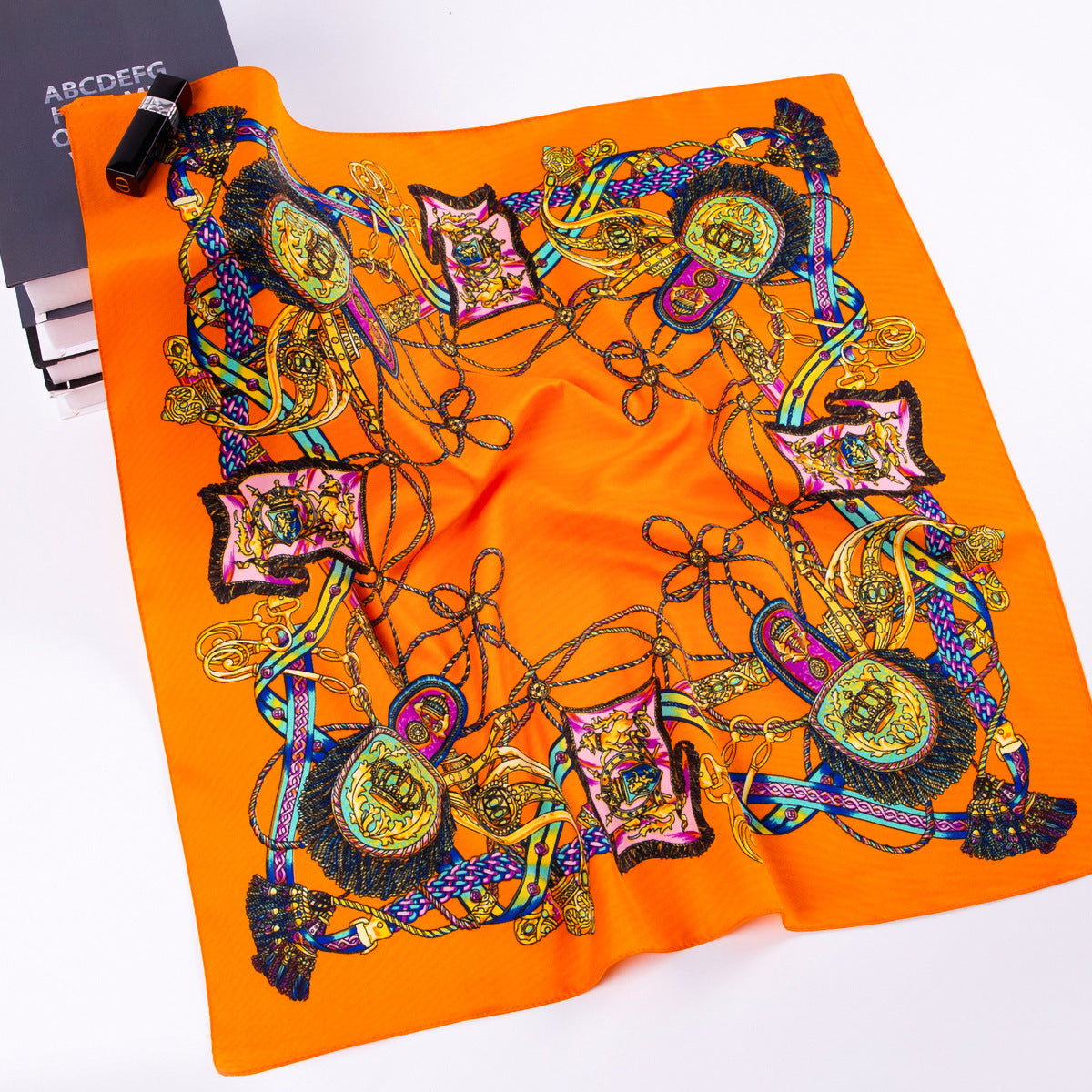60 * 60cm small square scarf, European and American belt fringed rope twill printed scarf, spot wholesale