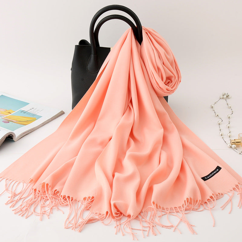 Solid color imitation cashmere scarf women's monochrome fashionable versatile warm shawl fringed red scarf winter scarf