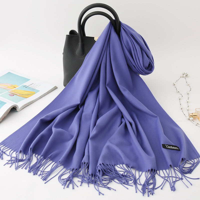 Solid color imitation cashmere scarf women's monochrome fashionable versatile warm shawl fringed red scarf winter scarf