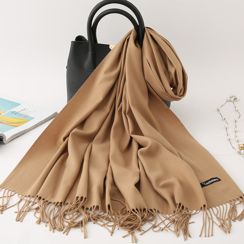 Solid color imitation cashmere scarf women's monochrome fashionable versatile warm shawl fringed red scarf winter scarf