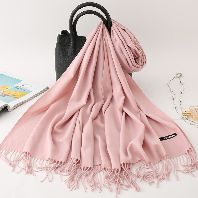 Solid color imitation cashmere scarf women's monochrome fashionable versatile warm shawl fringed red scarf winter scarf