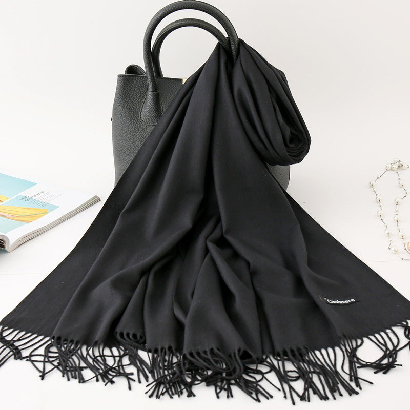 Solid color imitation cashmere scarf women's monochrome fashionable versatile warm shawl fringed red scarf winter scarf