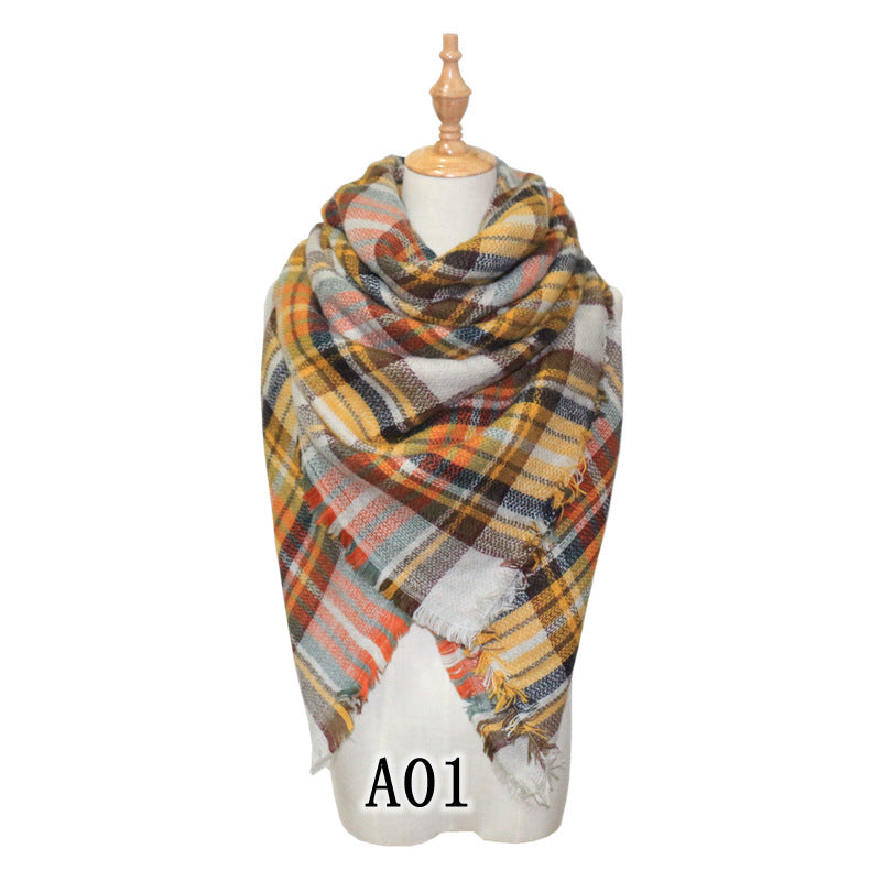 European and American Street Trend Imitation Cashmere Scarf Women's Plaid Autumn and Winter Warm Square Scarf Manufacturer