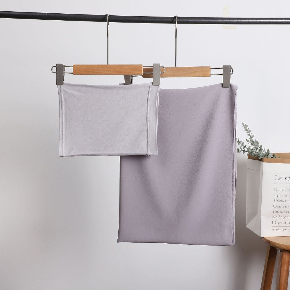 Pearl Chiffon Long Towel with Milk Silk Bottoming Cap of The Same Color, Middle Eastern Women's Headscarf