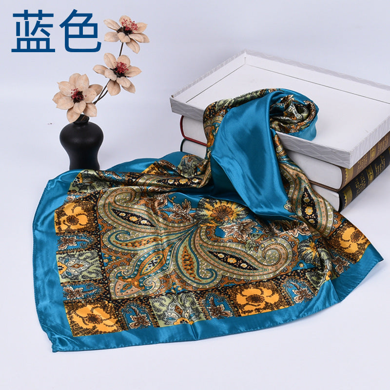 Spring new versatile big cashew 90cm square scarf silk scarf, classic retro printed scarf scarf