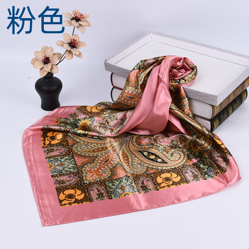 Spring new versatile big cashew 90cm square scarf silk scarf, classic retro printed scarf scarf
