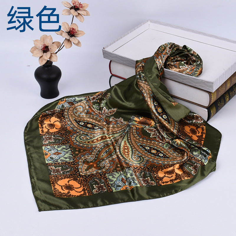 Spring new versatile big cashew 90cm square scarf silk scarf, classic retro printed scarf scarf