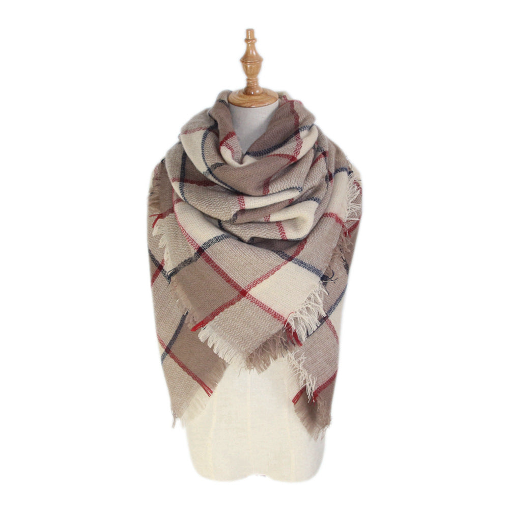 Europe, America, autumn and winter imitation cashmere plus double-sided colorful plaid square scarf women's shawl