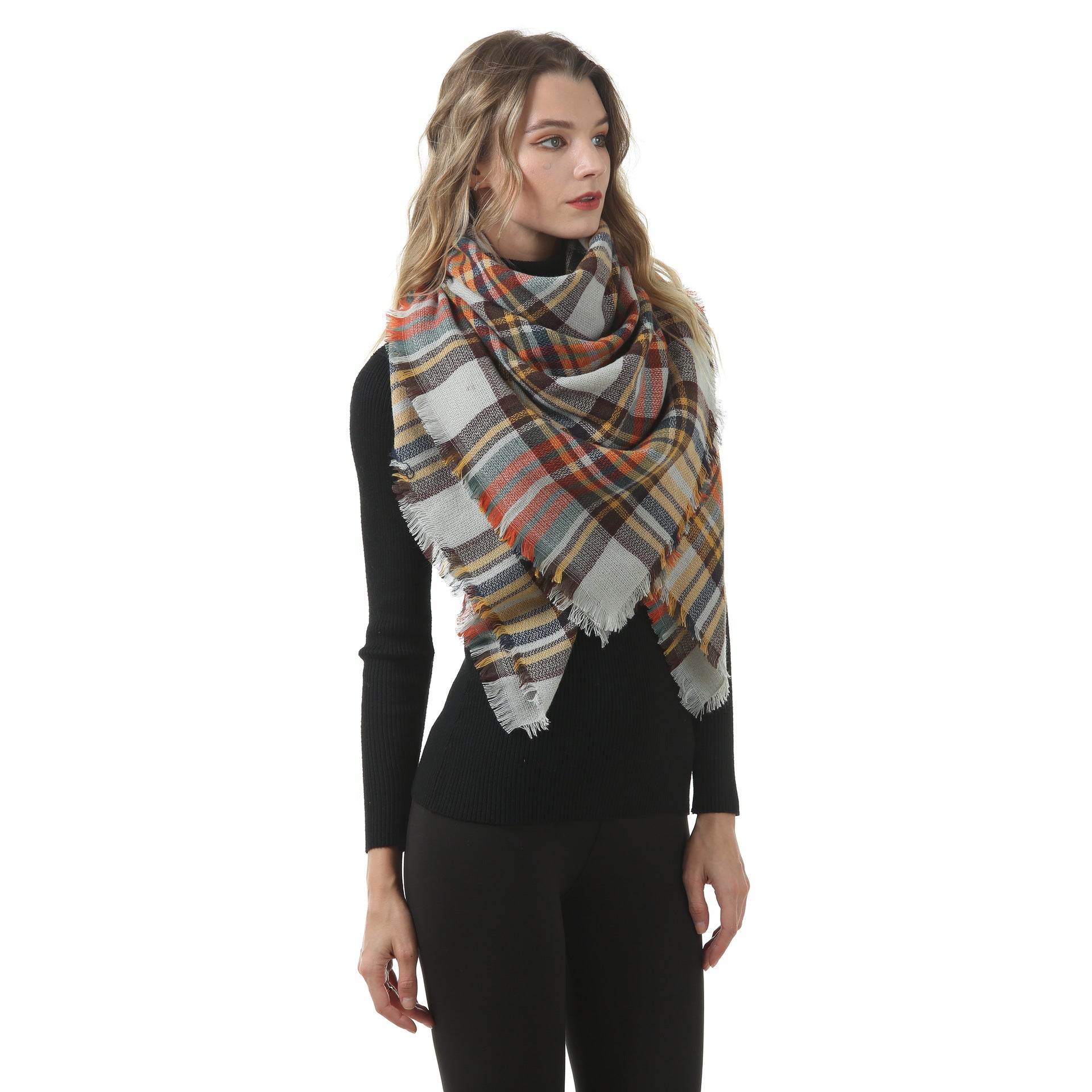Europe, America, autumn and winter imitation cashmere plus double-sided colorful plaid square scarf women's shawl