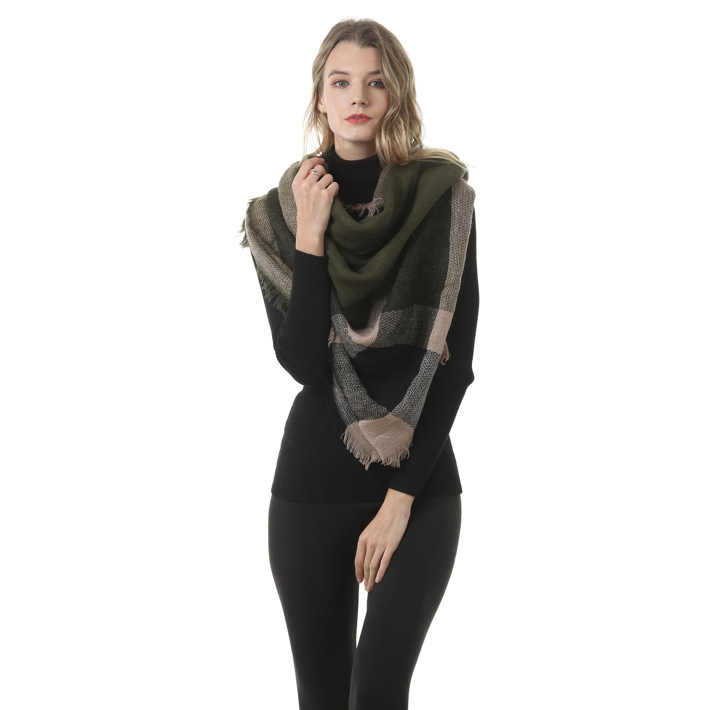 Europe, America, autumn and winter imitation cashmere plus double-sided colorful plaid square scarf women's shawl