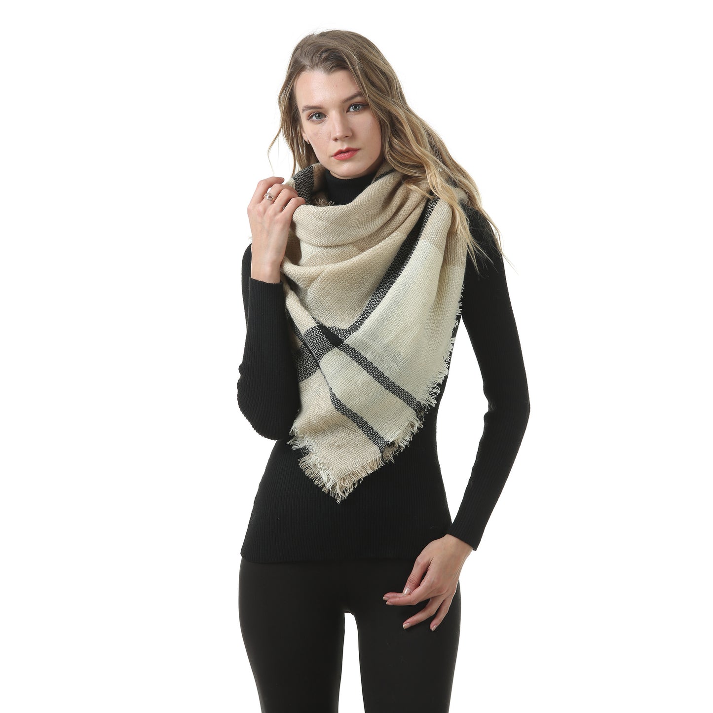 Europe, America, autumn and winter imitation cashmere plus double-sided colorful plaid square scarf women's shawl