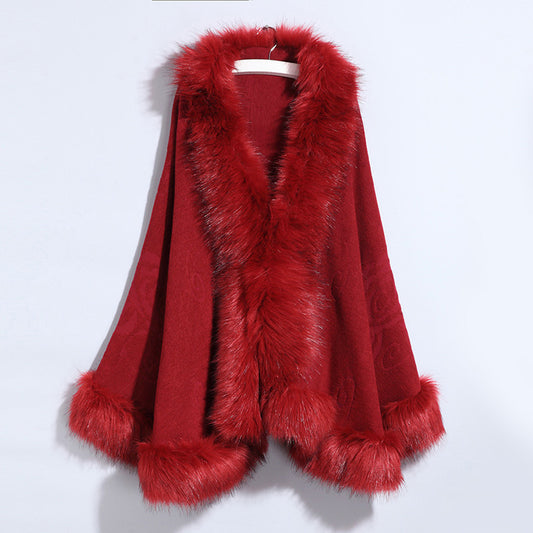 New Women's Knitted Jacket Cheongsam Shawl Imitation Fox Fur Collar Fur Shawl Cloak Jacket Women 1268 #