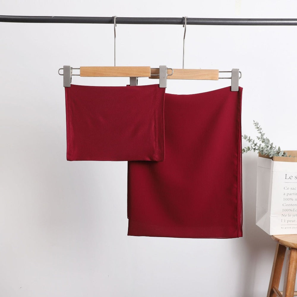 Pearl Chiffon Long Towel with Milk Silk Bottoming Cap of The Same Color, Middle Eastern Women's Headscarf