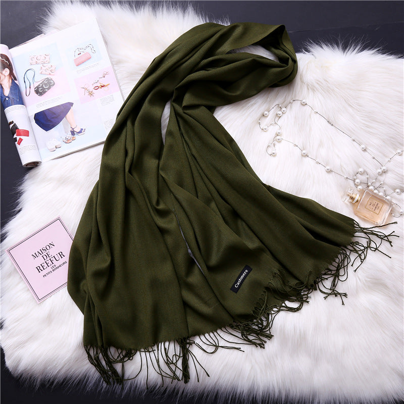 Autumn and winter solid color imitation cashmere scarf women's fashion versatile fringed monochrome warm shawl head scarf 150g head scarf