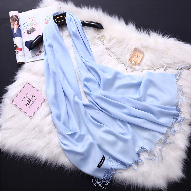 Autumn and winter solid color imitation cashmere scarf women's fashion versatile fringed monochrome warm shawl head scarf 150g head scarf