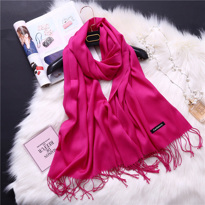 Autumn and winter solid color imitation cashmere scarf women's fashion versatile fringed monochrome warm shawl head scarf 150g head scarf
