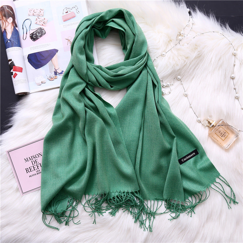 Autumn and winter solid color imitation cashmere scarf women's fashion versatile fringed monochrome warm shawl head scarf 150g head scarf
