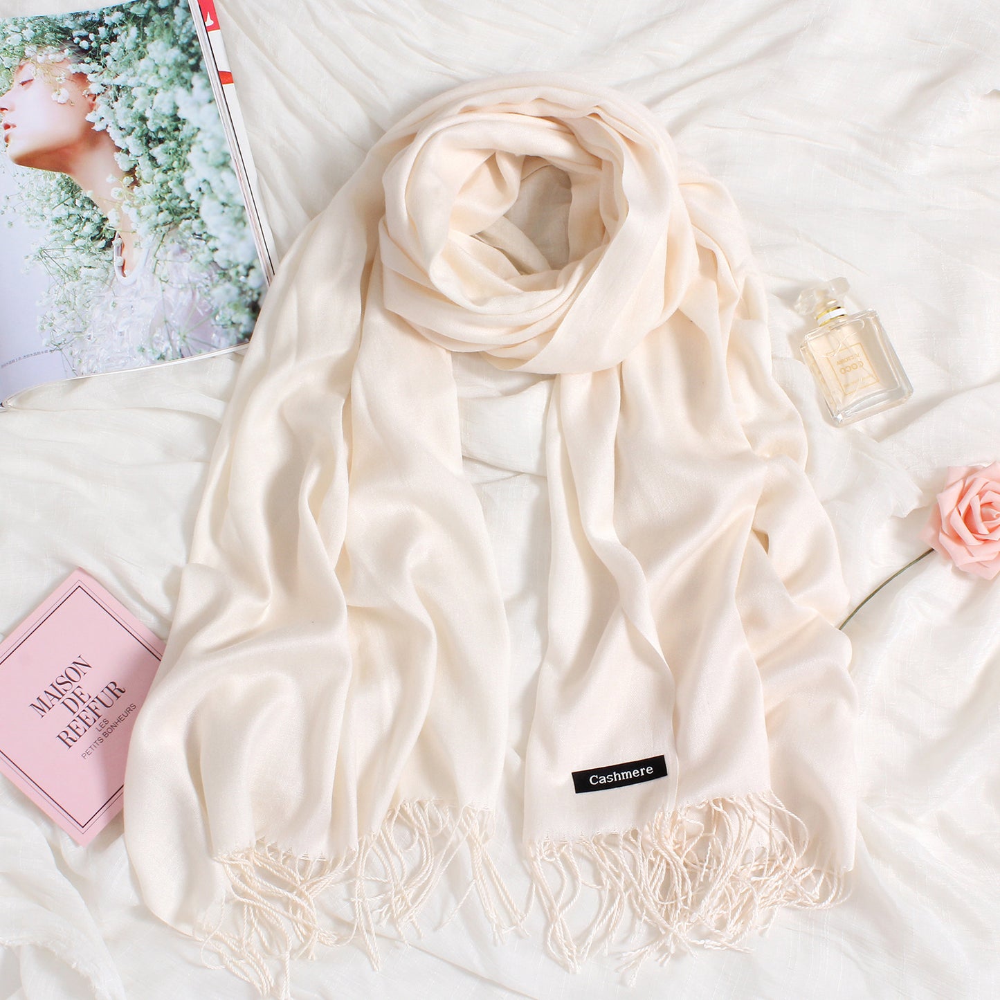 Autumn and winter solid color imitation cashmere scarf women's fashion versatile fringed monochrome warm shawl head scarf 150g head scarf