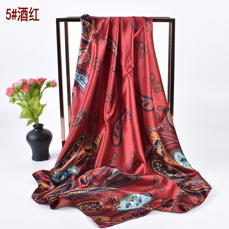 New Fashion Retro Cashew Nut Pattern Printing 90 * 90 Satin Large Square Scarf Silk Scarf