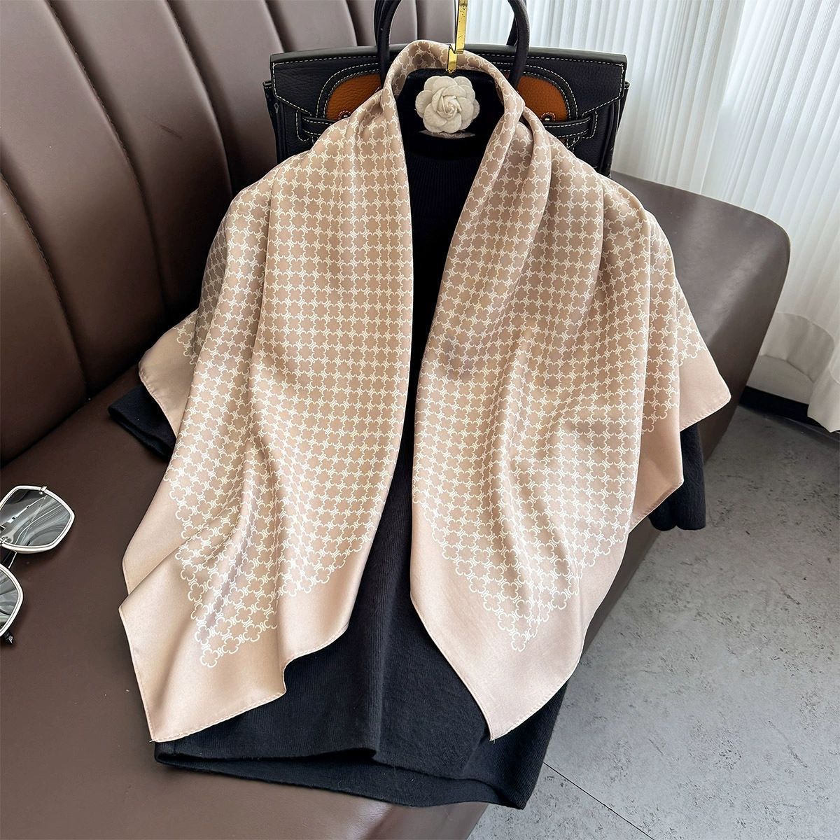 Summer Korean version of simple striped scarf twill square scarf 90cm fashionable versatile sunscreen shawl headscarf women