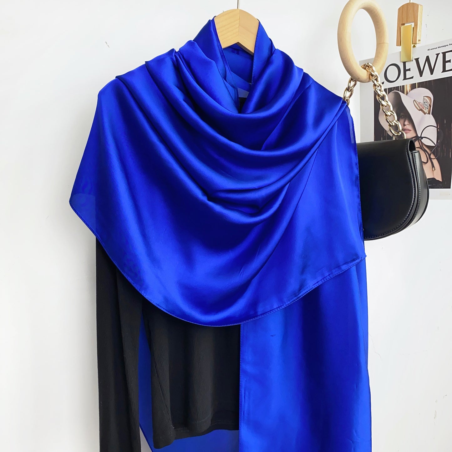 Simple and versatile monochrome solid color new silk satin long silk scarf headscarf, elegant temperament women's vacation shawl