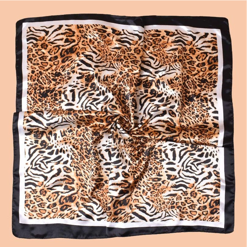 2025 new 90-color diced striped leopard print versatile printed square scarf with sunscreen, bag head silk scarf decoration, scarf
