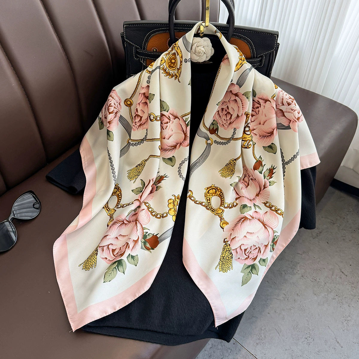 Summer Korean version of simple striped scarf twill square scarf 90cm fashionable versatile sunscreen shawl headscarf women