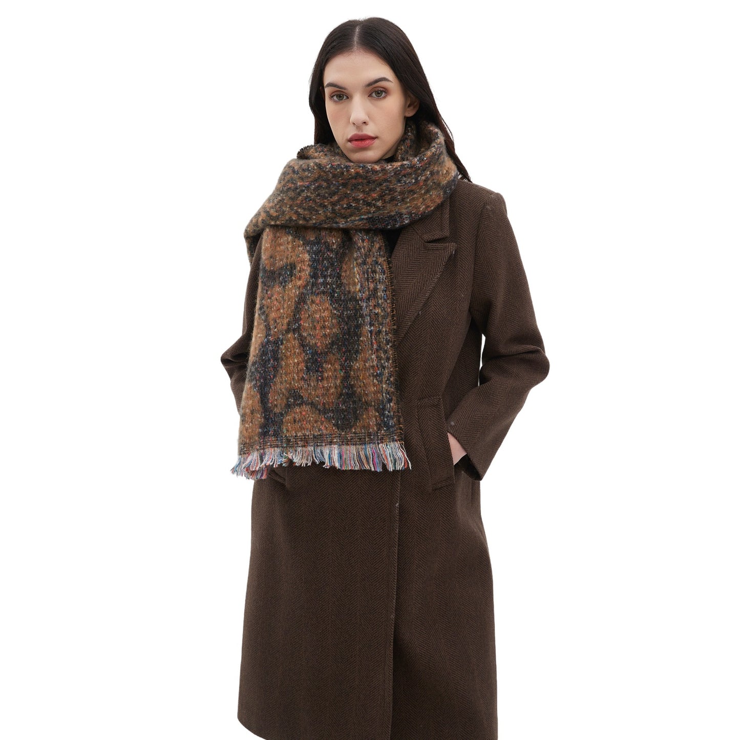 2025 new scarf European, American autumn and winter men and women's jacquard short beard clip flower leopard print scarf