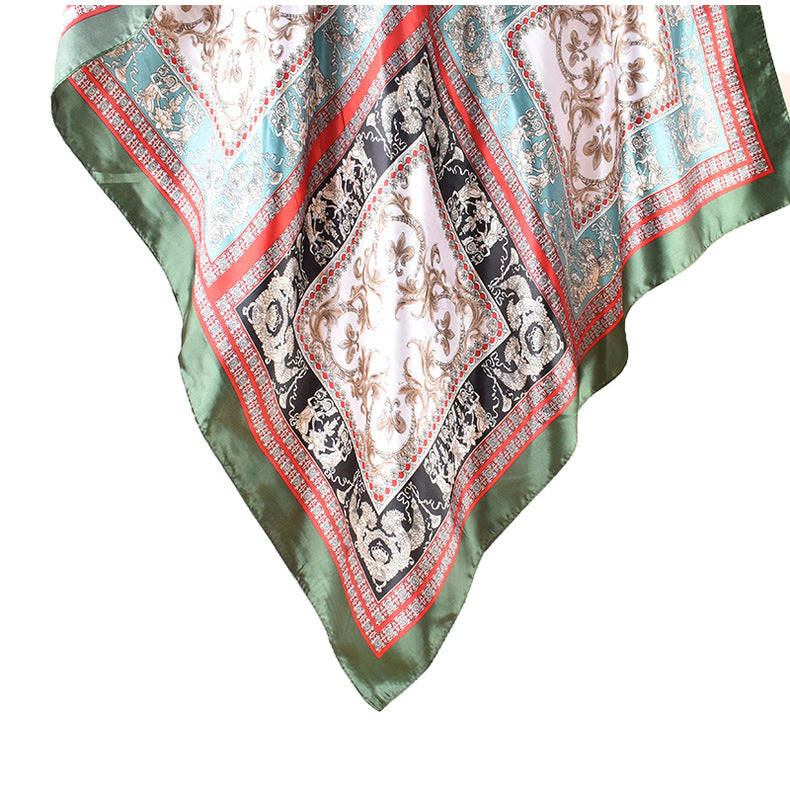 Autumn and winter new scarf literary and retro printing light luxury silk scarf 90 satin high-end square scarf batch