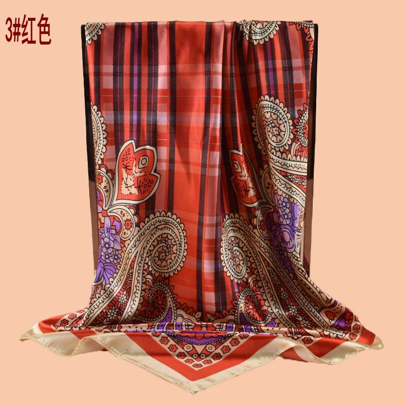 New 90 satin geometric plaid cashew print square scarf with sunscreen bag head silk scarf decorative scarf