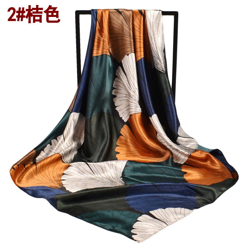 European and American fashion new simple 90cm-color diced leaf large square scarf silk scarf scarf