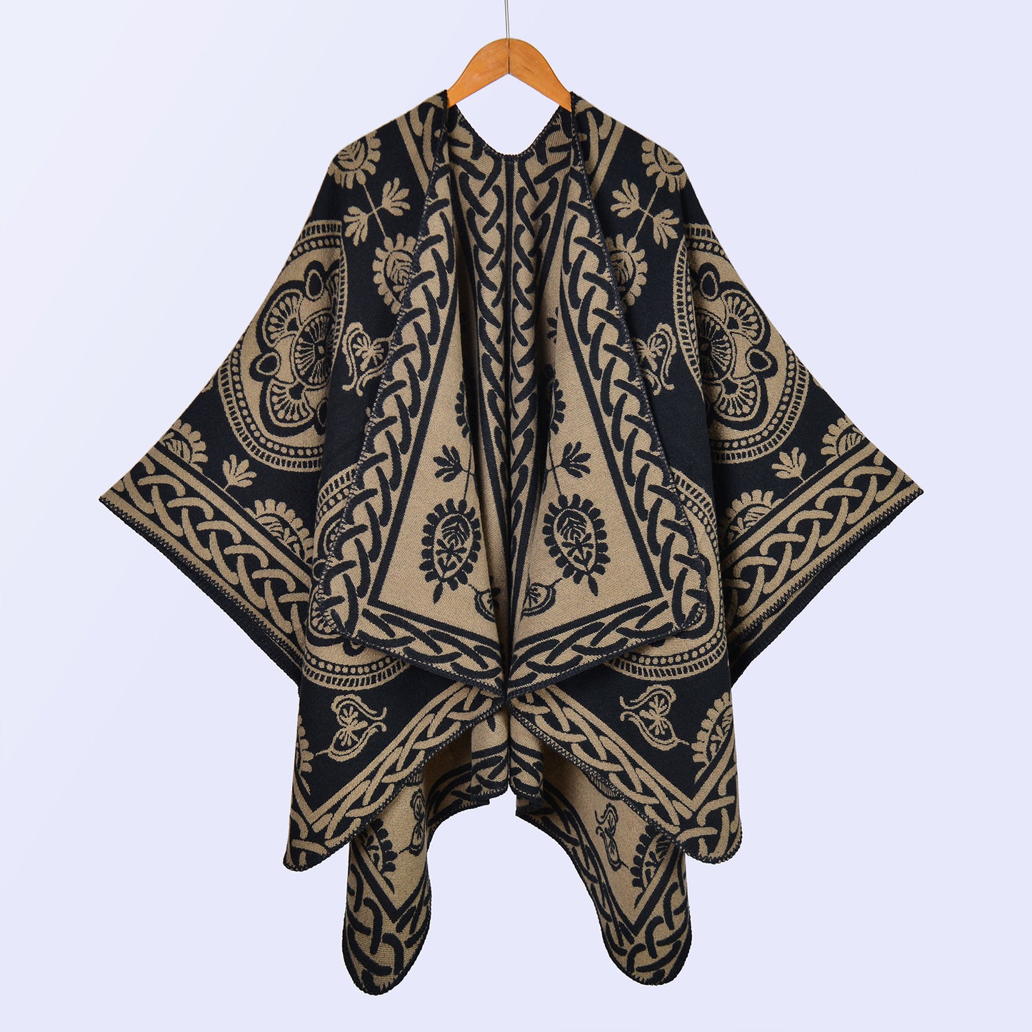 New women's scarves and shawls on European and American streets, thickened imitation cashmere jacquard split warm cape in autumn and winter