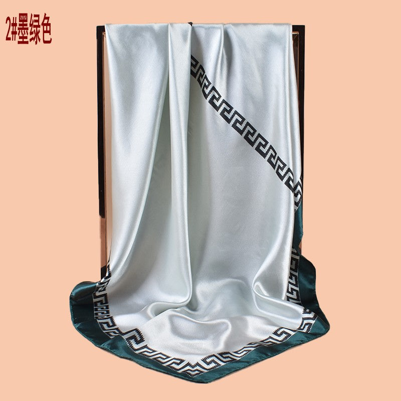 2025 new 90cm-swatch monochrome edged printed square scarf with sunscreen, bag head silk scarf decoration, scarf