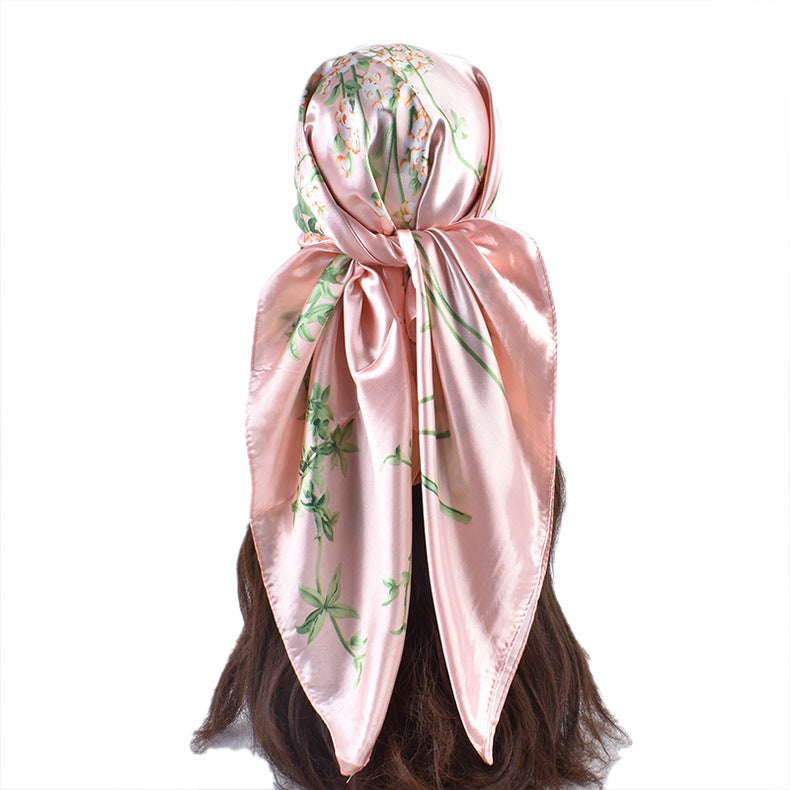 Summer new French elegant peony bouquet pattern 90 satin large square scarf headscarf scarf