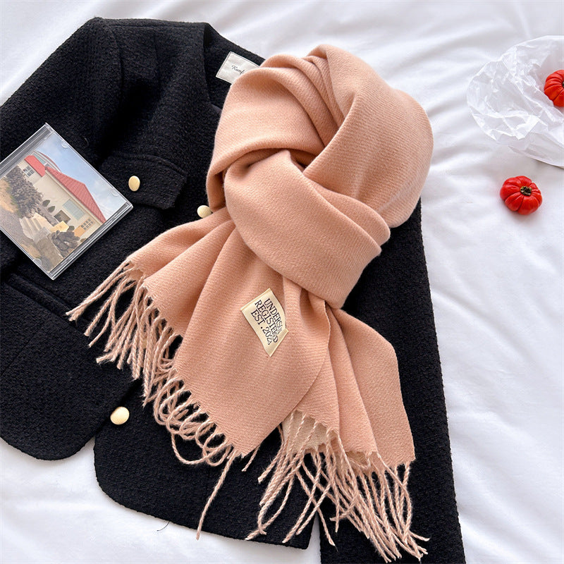 Autumn and winter new double-sided imitation cashmere scarf women's solid color long shawl scarf