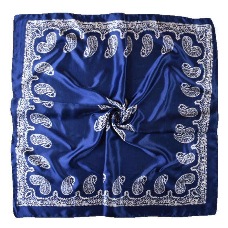 2025 new 90cm-color simple cashew flower printing square scarf with sunscreen, bag head silk scarf decoration, scarf