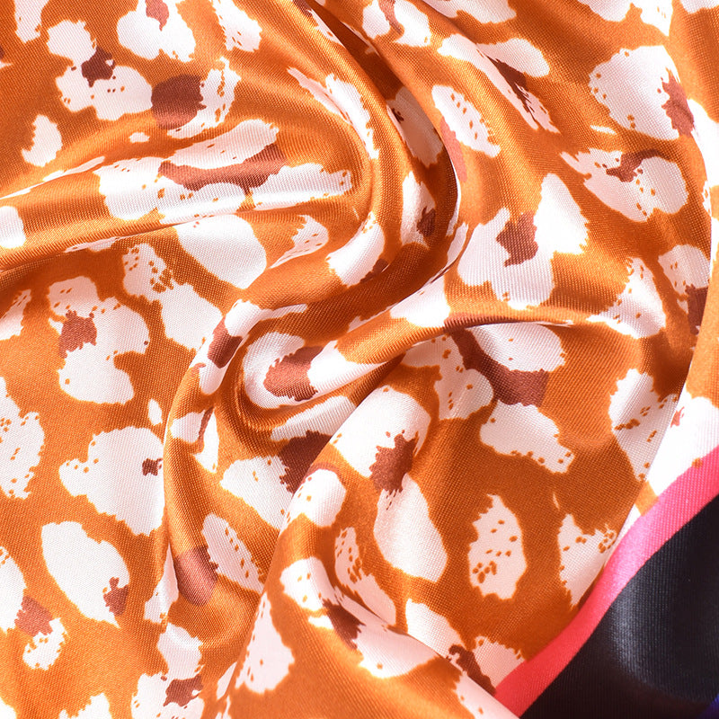 Autumn and winter new leopard print 90cm satin silk scarf square scarf versatile retro printing women