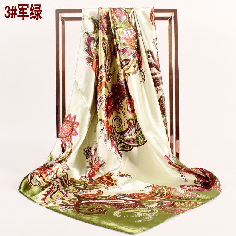 Fashion women's autumn and winter new large cashew flower large square scarf silk scarf, printed fashion headscarf