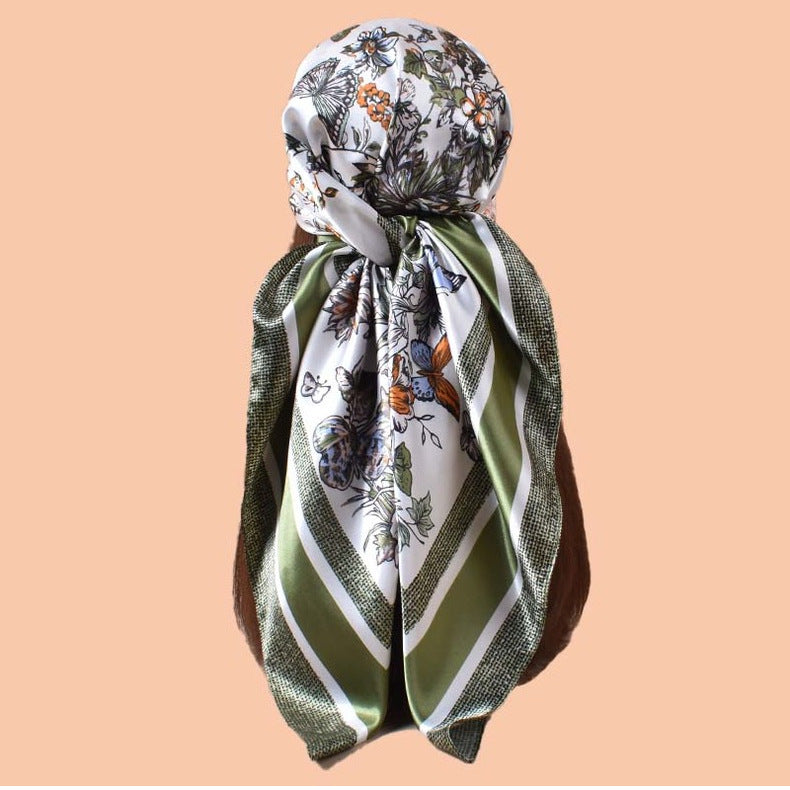 2025 Spring and Summer Butterfly Flying Printed Versatile Decorative Scarf Headscarf Silk Scarf 90 High Quality Satin Square Scarf