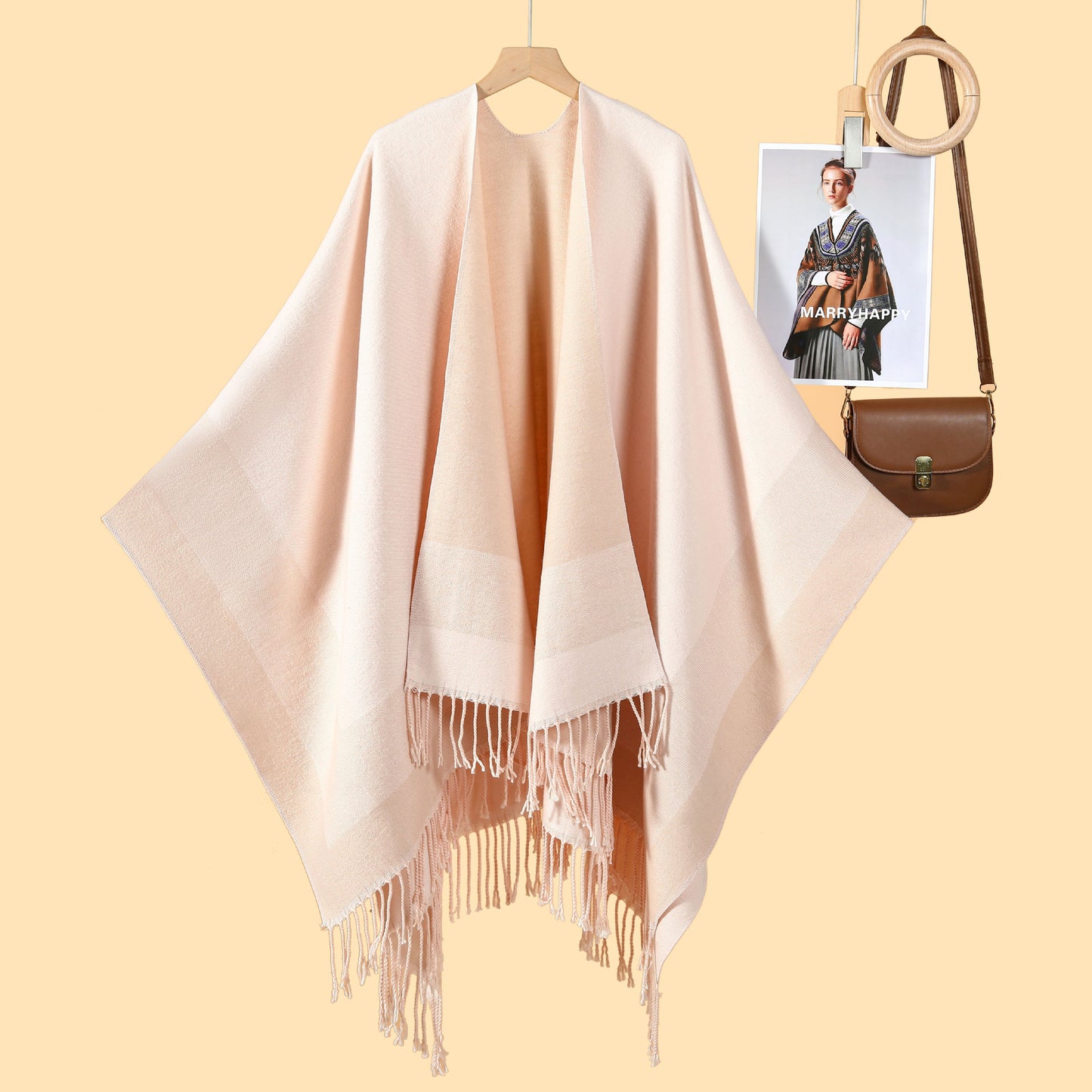 New product temperament simple tassel frame large shawl new Nepal travel out warm photo cardigan