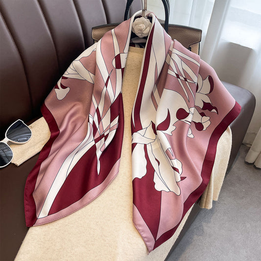 Spring and Autumn new square scarf 90cm large square scarf simulation silk feel scarf women's light luxury high-end retro versatile shawl