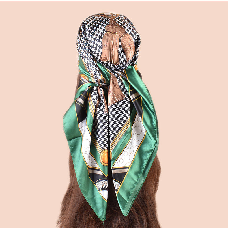 Spring new large shawl simulation silk thousand bird grid printing silk scarf head scarf 90-color diced large square scarf