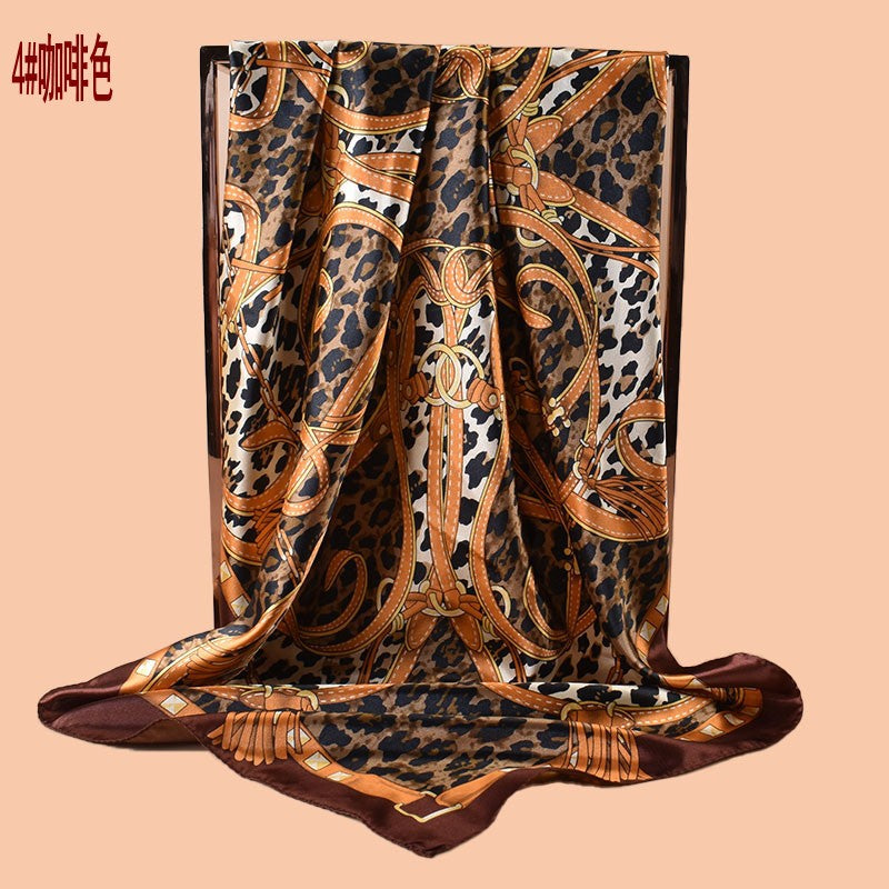 2025 new 90cm-color diced leopard print belt chain printed square scarf with sunscreen, bag head silk scarf decoration, scarf