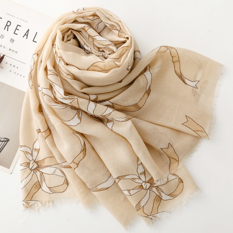 Spring and summer cotton and linen feel scarf rabbit ear tie bow chain burr silk scarf warm shawl