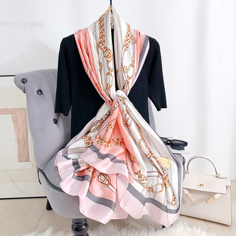 INS style Japan and Korea plant flower print scarf Mother's Day gift light luxury style retro temperament long scarf