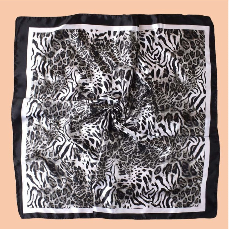2025 new 90-color diced striped leopard print versatile printed square scarf with sunscreen, bag head silk scarf decoration, scarf