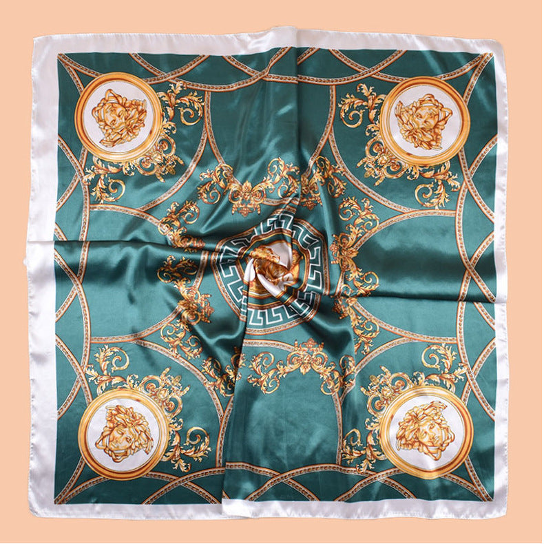 New 90 satin retro lion trophy printed square scarf with sunscreen bag head silk scarf decorative scarf