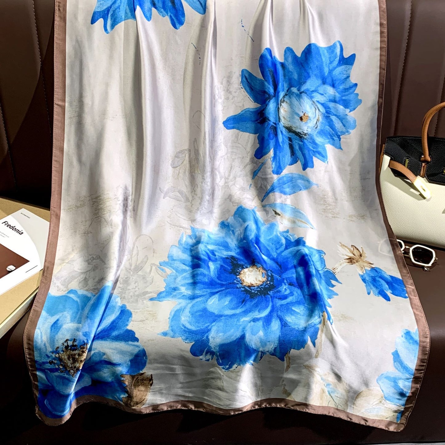 Foreign style fashionable long silk scarf women's scarf, spring, summer and autumn flower print travel vacation sun protection versatile shawl