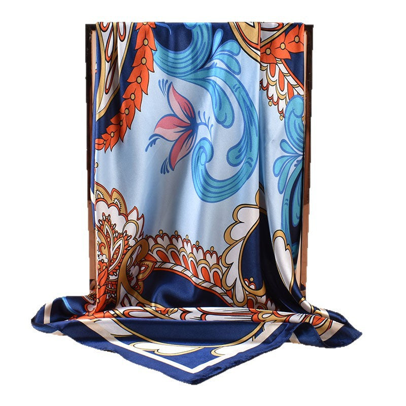 2025 new 90cm-satin water drop-shaped cashew print square scarf with sunscreen bag head silk scarf decorative scarf